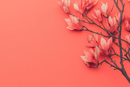 Spring blossoms enhance a vibrant coral backdrop with soft textures photo