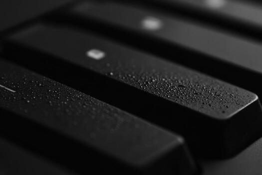 Close-up view of wet keyboard keys in a dimly lit room photo