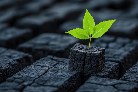 New life emerges from dark charcoal in a serene environment photo