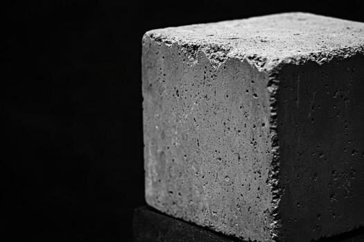 Concrete block on a reflective surface captured in black and white photo