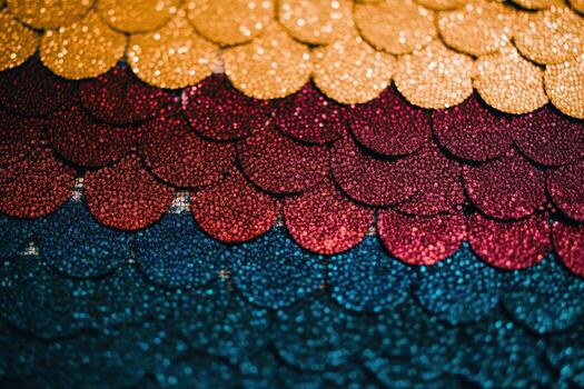 Vibrant shimmering scales in multicolored patterns on a textured surface photo