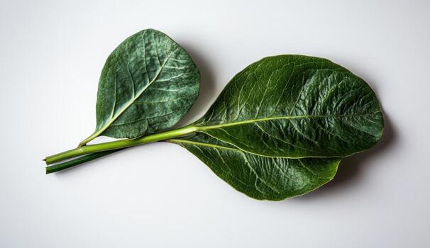 Fresh green leaves on a plain background showcasing natural textures and shapes photo