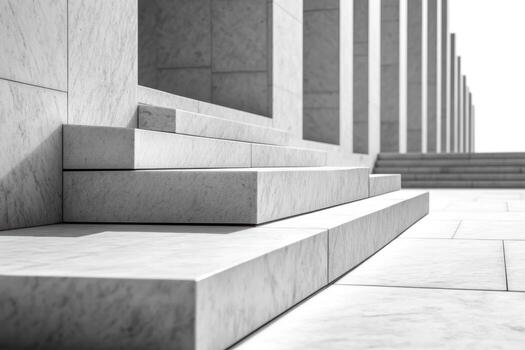Steps of a modern architectural structure in black and white contrast photo