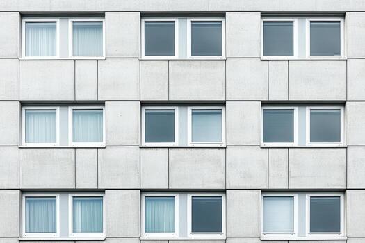 Modern concrete building facade with repetitive window design and patterns photo