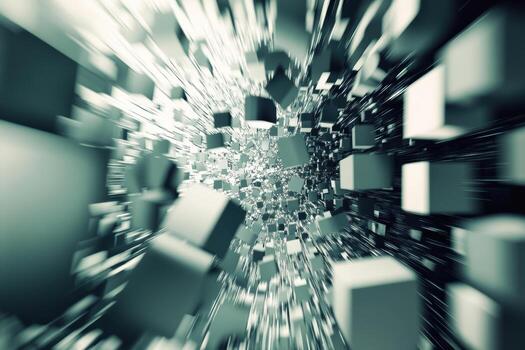 Abstract representation of digital data movement in a 3D space photo