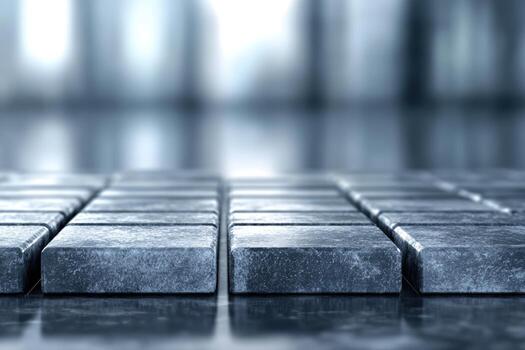 Concrete tiles arranged in a modern setting with blurred background effect photo