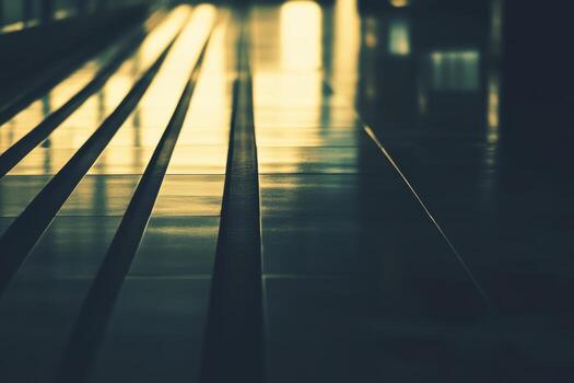 Light reflections on smooth floor surface in urban setting at dusk photo