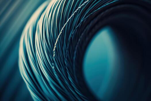 Metal wire spirals creating a dynamic pattern in soft blue tones photo
