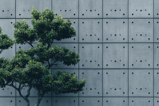 Urban contrast between greenery and modern concrete architecture in city photo