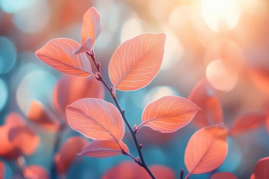 Vibrant autumn leaves close up with soft sunlight in a serene setting photo