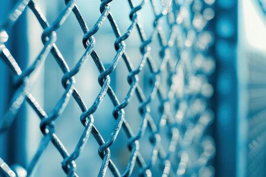 Chain link fence with a blue tint against a blurred background photo