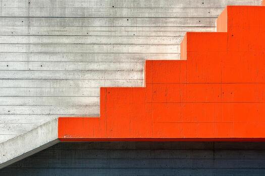 Creative architecture featuring bright orange steps against concrete background photo