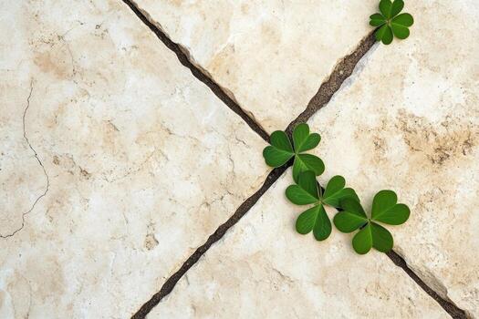 trébol creciente Entre losas en un natural urbano ajuste durante luz foto