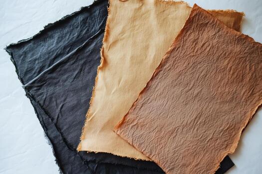Textured fabric pieces in natural colors for crafting projects photo