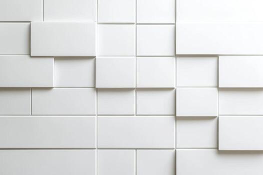 Modern white tile wall with geometric patterns creating subtle depth photo