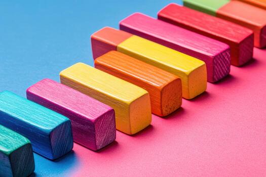 Colorful wooden blocks arranged on a vibrant background in artistic display photo