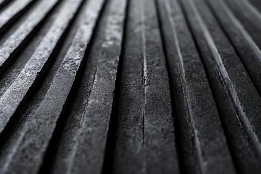 Textured black surface with parallel grooves and shadows in low light photo