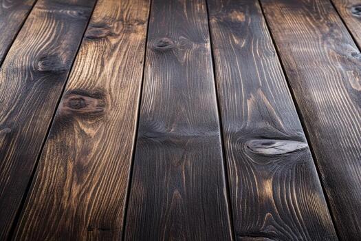 Dark wooden floor with unique grain patterns and texture photo