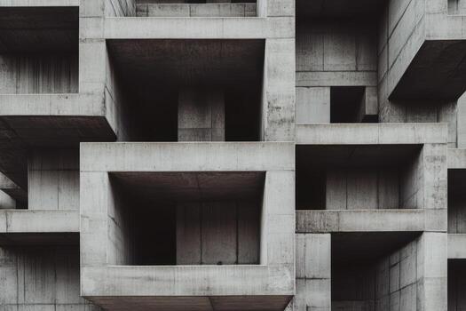 Modern concrete architecture with geometric structures in urban setting photo