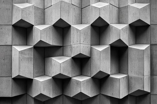 Unique abstract concrete wall design showcasing geometric shapes and patterns photo