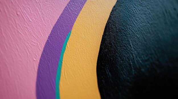 Colorful abstract mural with curved lines on a textured wall photo