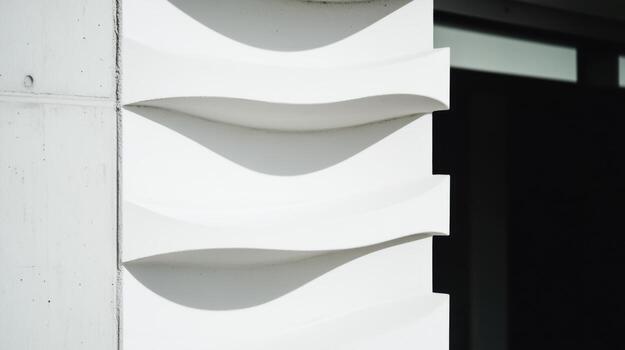 Creative architectural design with textured white wall elements in urban setting photo