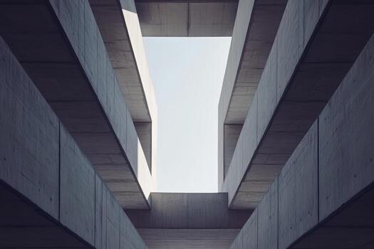 Concrete architecture showing light through geometric spaces photo