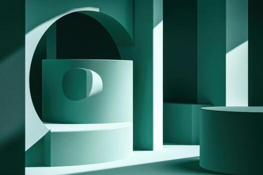 Abstract green composition with geometric shapes in a minimalist space photo