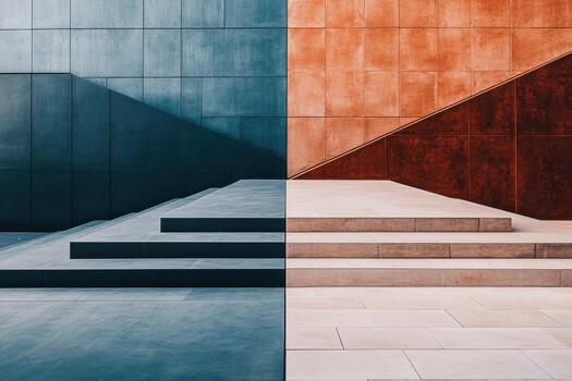 This setting showcases a striking architectural space divided by color photo