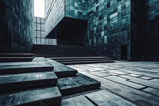 Modern architectural design featuring stark contrast and geometric shapes photo