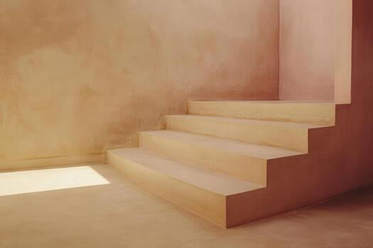 Stairs in a minimalist environment with soft lighting and warm tones photo