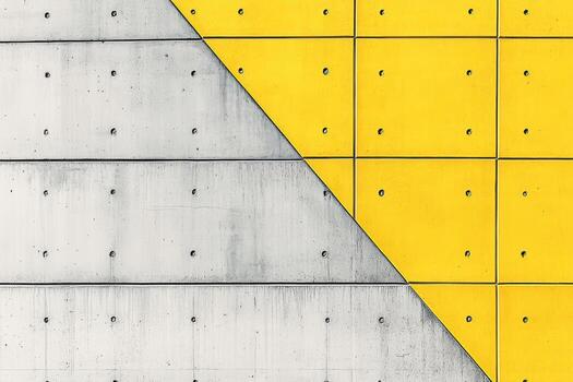 Geometric pattern of yellow and gray concrete wall in modern architecture photo