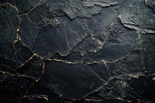 Black textured rock surface with golden veins creating a stunning contrast photo