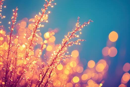 Beautiful twinkling lights on branches creating a magical atmosphere photo