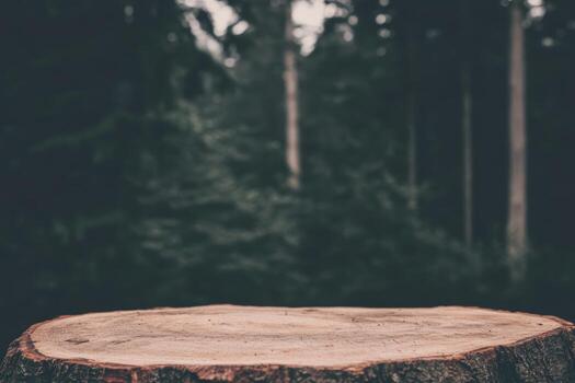 Inicio sesión restos espectáculo árbol tocón en un denso bosque durante crepúsculo foto