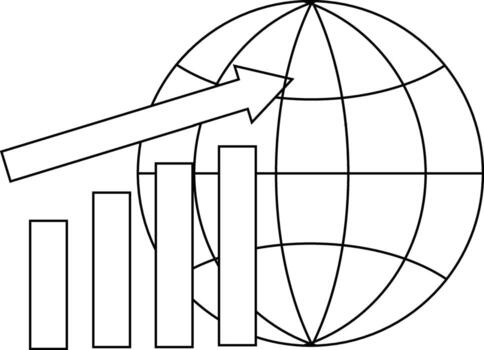 globe icon and rising graph icon with white background vector