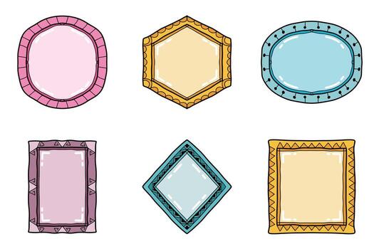 Minimal Hand Drawn Sketch Colorful Frame Set vector