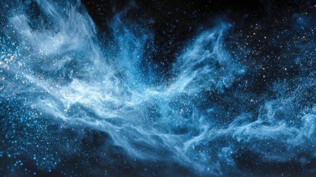 Vast cosmic cloud of blue gas and dust illuminated against a dark starry background, creating a mesmerizing nebula in deep outer space with sparkling stellar particles photo