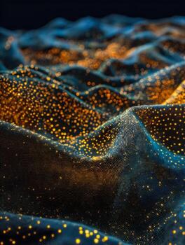 Digital abstract of glowing data points and flowing waves in a futuristic landscape photo