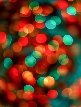 Soft focus bokeh lights in vibrant green and red creating a festive and abstract holiday background with warm glowing circles blending seamlessly together photo