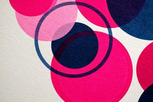 Colorful overlapping circles in bold pink and navy blue tones creating a modern abstract geometric pattern on textured white background for design use photo