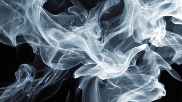 Abstract wisps of white smoke swirling and twisting gracefully against a dark background creating a mysterious and ethereal atmosphere with fluid motion patterns photo