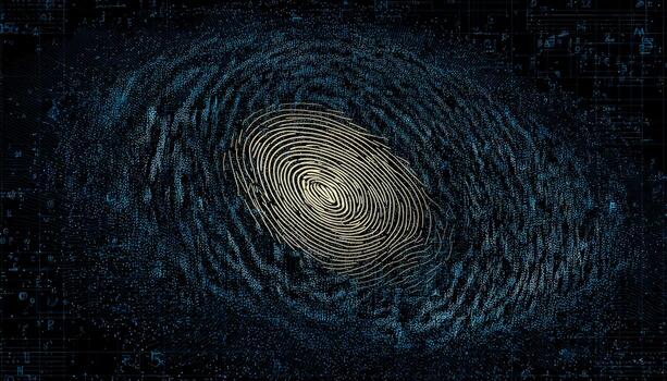 Digital fingerprint analysis of a biometric pattern in a futuristic interface photo
