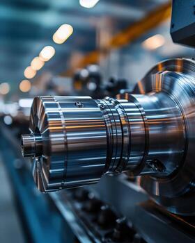 Close-up of a high-precision metalworking cnc machine spindle in a manufacturing facility photo