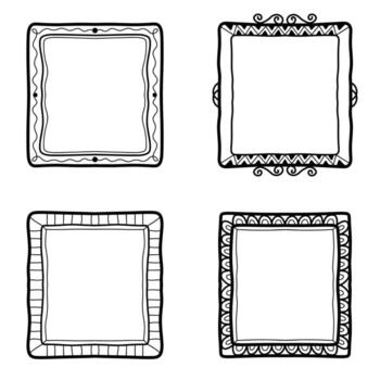 Hand Drawn Random Style Square Frame Set vector