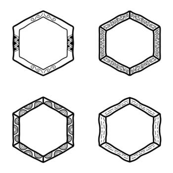 Hand Drawn Random Style Hexagon Frame Set Perfect for Printable Crafts vector