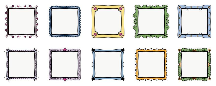 Artistic Hand Drawn Square Frame Border Set vector