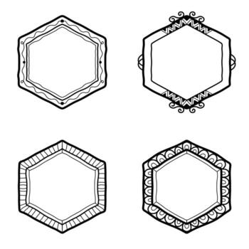 Hand Drawn Random Style Hexagon Frame Set vector