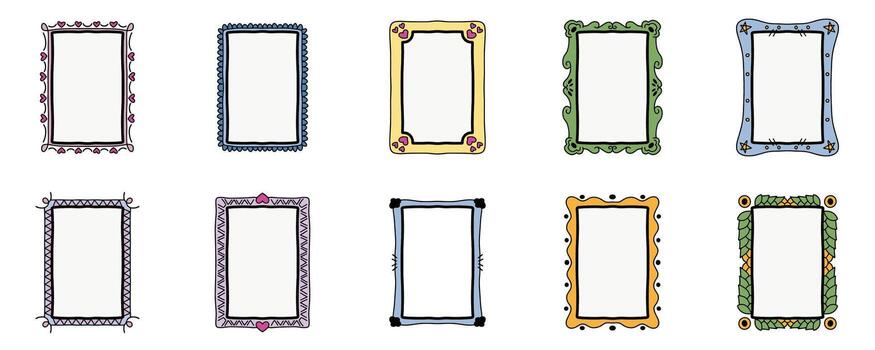 Artistic Hand Drawn Rectangle Frame Border Set vector