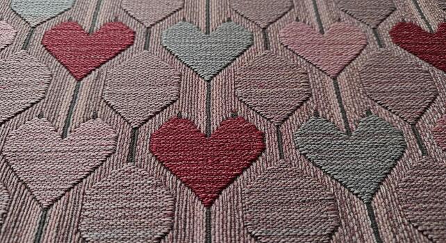 Heart-shaped Pattern Fabric with Beige Background. photo